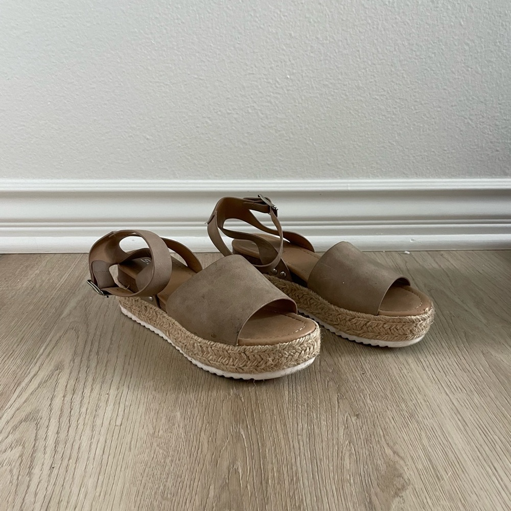 Tan platform woven sandals